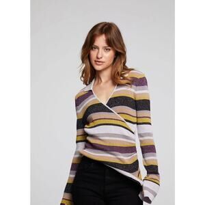 NWT Chaser Harper Haight Street Multi Colored Sparkly Stripe Long Sleeve Top Lg